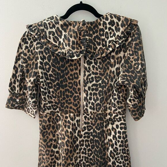 Ganni Leopard Print Midi Denim Dress 38 - Picture 7 of 13
